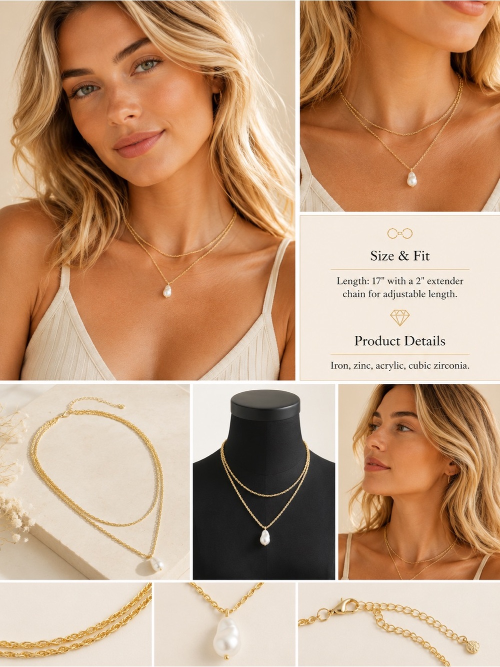 NWT J. Crew Gold Layered Necklace with Pearl Pendant